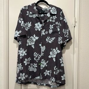 Milano Bay Vintage Floral Hawaiian Shirt - XXL Grey and blue Cotton Blend GUC